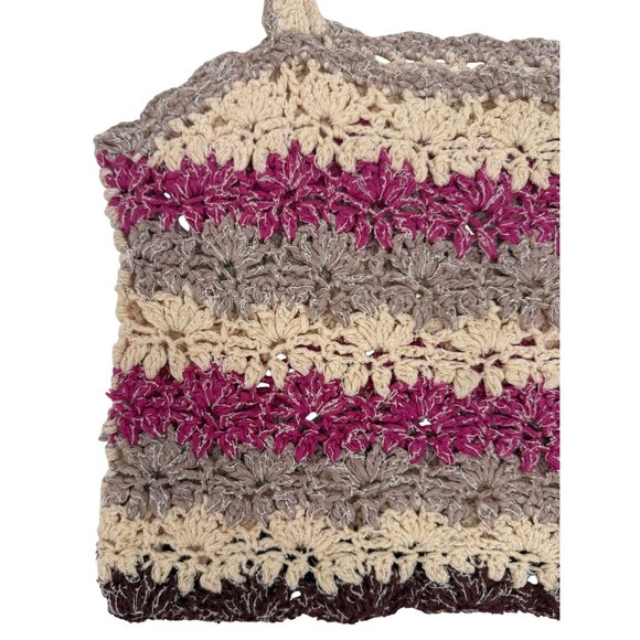 Anthropologie Crochet Pink & Neutral Tone Striped Boho Crop Top - Picture 14 of 16